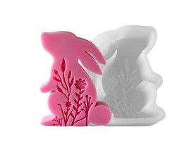 Molde silicona conejo sentado con flores 